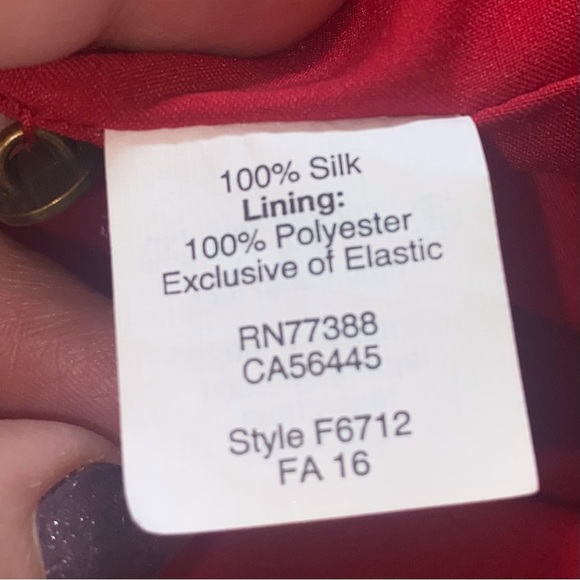 Madewell Red Silk Size 8 Elastic Waist Smocked Shoulder Long Sleeve Mini Dress - Picture 10 of 10